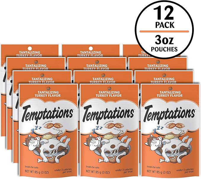 Temptations Cat Treats, Classic Crunchy and Soft Cat Treats, Tantalizing Turkey Flavor, 3 oz. Pouch (Pack of 12)