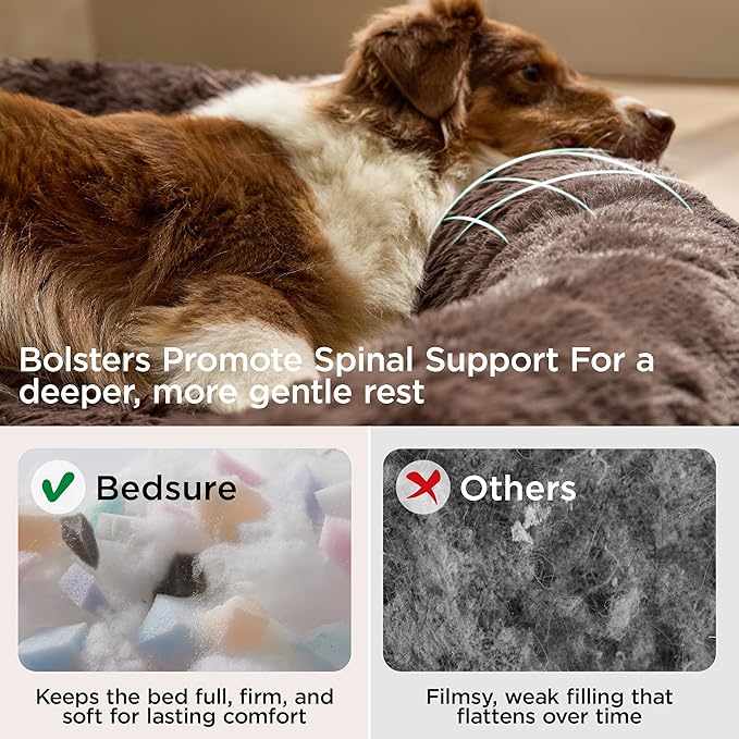 Bedsure Calming Dog Bed Medium Size Dog - 30in Donut Round Washable Medium Pet Bed,Anti-Slip＆Removable Cover,420GSM Anti-Anxiety Fluffy Plush Faux Fur,Fits up to 45 lbs Pets,Plus Version