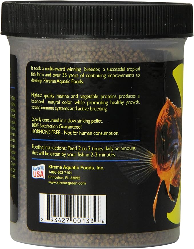 Xtreme Cichlid Peewee 1.5 mm Pellets - Proven Nutrition for Cichlids - Balanced Amino Acids, Boost Immune & Digestive Health, Color & Energy, Max Protein Freshwater Fish Food – USA Farm Grown (5oz)