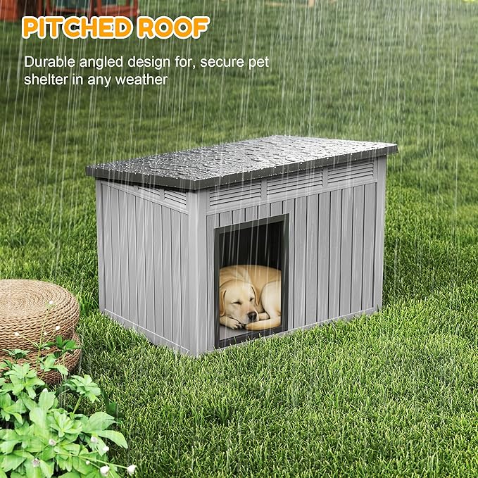 Fancyango Large Dog House for Indoor & Outdoor - Weatherproof & Removable Roof, Fits Small to Large Dogs (42.8" L x 33" W x 31.5" H) - Grey