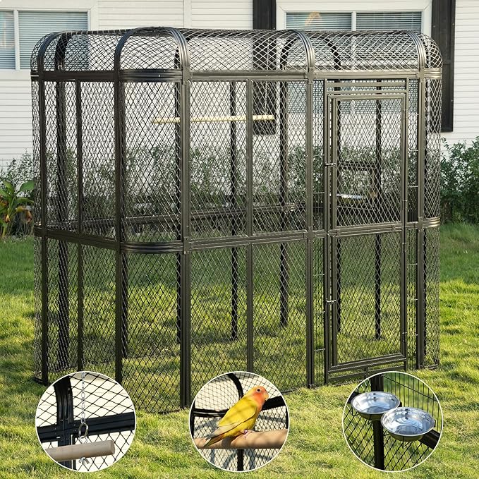 77-Inch Large Walk-in Birdcage Heavy Duty Outdoor Aviary – Rustproof Carbon Steel Flight Cage for Macaw, Budgie, Conure, Lovebird, Parakeet, Cockatiel (Black, 77 inch)