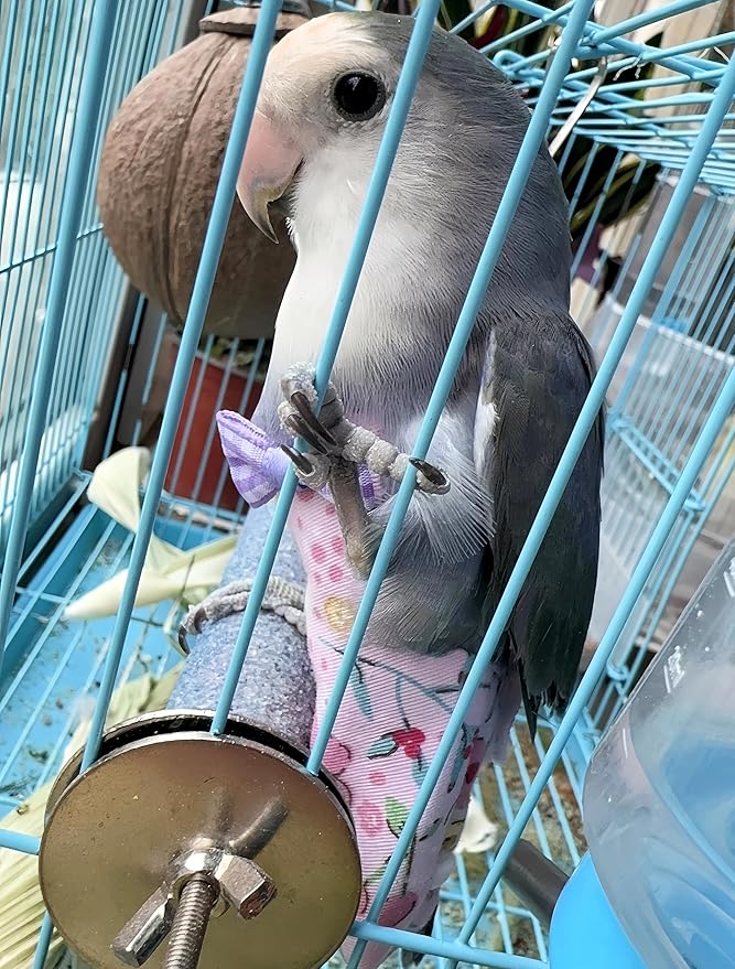 2 Pcs Bird Diapers Bird Harness Flight Suits Diapers with 80in Flying Leash Reusable Parrot Nappy with Waterproof Inner Layer for Cockatiel Budgie Conure Parakeet Lovebird-Pink&White