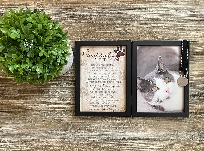Pawprints Left By You Memorial 5x7 Frame for Cat with Pet Tag - Thoughtful Cat Memorial Gift