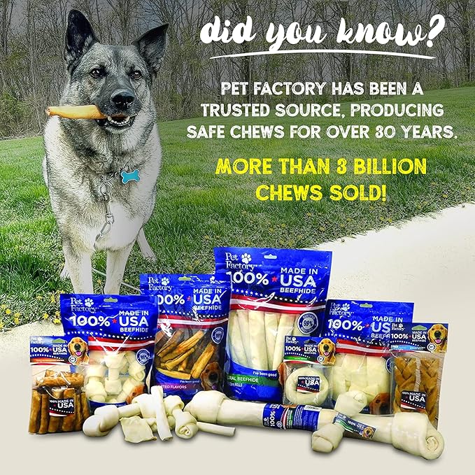 Pet Factory 100% Made in USA Beefhide 7" Braided Sticks Dog Chew Treats - Natural Flavor, 6 Count/1 Pack