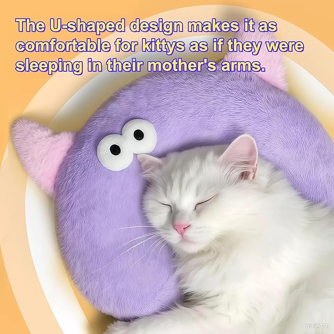 Pet Pillow for Small Medium Dogs Cats, Soft Neck Calming Washable Sleep Pillow for Better Sleep, Reduces Anxiety (Purple Monster)