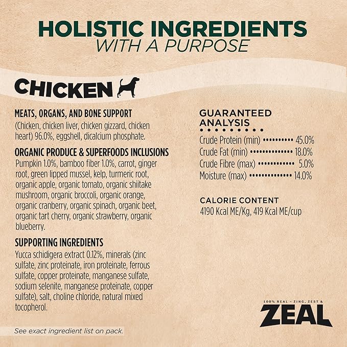 ZEAL Canada Air-Dried Chicken Recipe for Dogs - High Protein, Natural Superfoods, Nutrient Rich, No Fillers, Grain Free, Complete & Balanced (Chicken, 5.5lb)