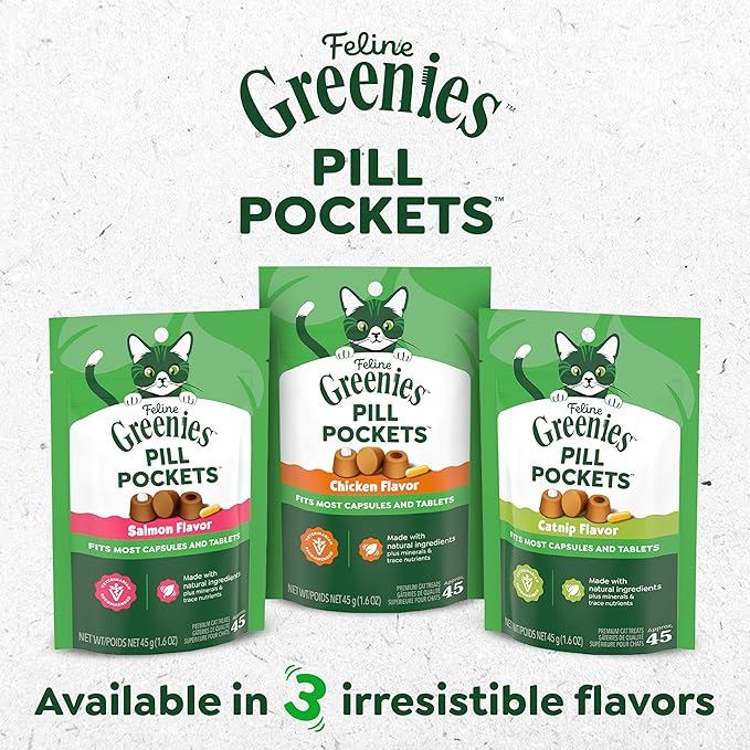 Greenies Feline Pill Pockets for Cats Natural Soft Cat Treats, Chicken Flavor, 3 oz. Pouch (85 Treats)