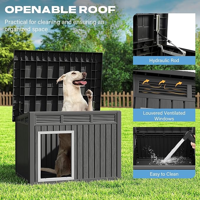 Fancyango Large Dog House for Indoor & Outdoor - Super Spacious Weatherproof Design with Removable Roof Ideal for All Dog Sizes (42.8" L x 33" W x 31.5" H) - Black
