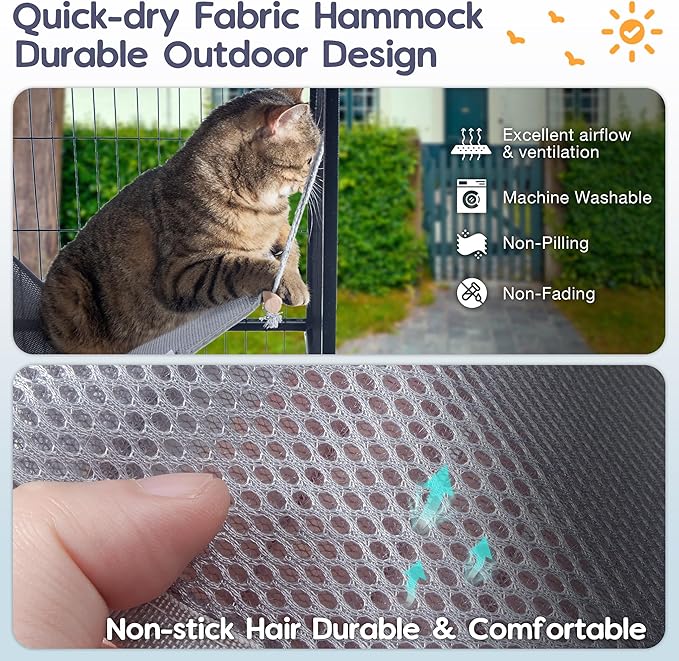 Cat Hammock for Cage Hanging Wooden Pet Hammock Bed Outdoor Cooling Pad for Cats, Ferret, Puppy, Rabbits, Small Animals (Grey)