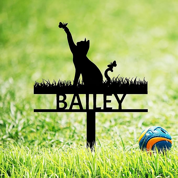 Personalized Pet Cat Memorial Grave Marker, Custom Metal Cat Memorial Stake Grave Marker Memorial Plaque, Customized Memorial Gifts Cemetery Garden Grave Decoration for Cat Remembrance