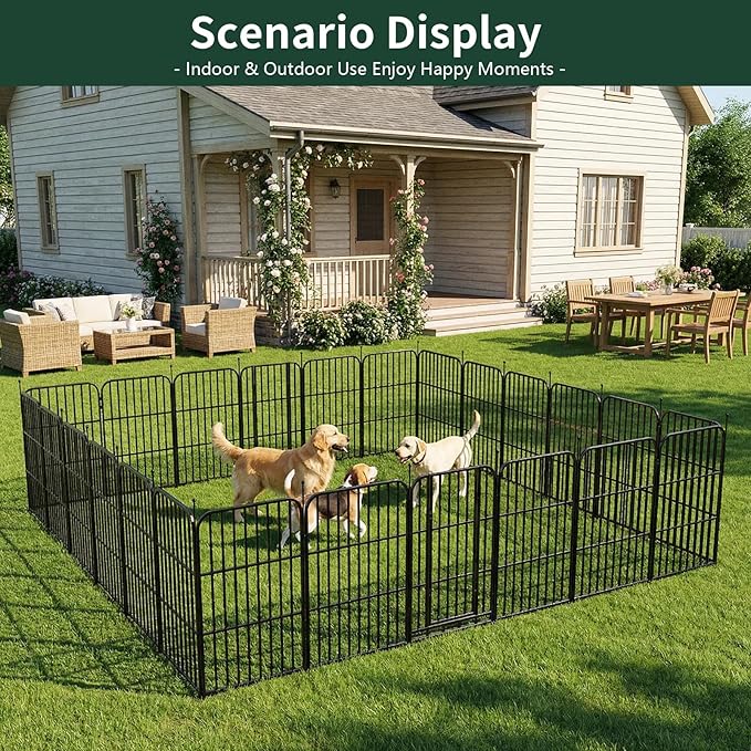 Metal Dog Playpen 40" 24 Panels with 2 Doors for Medium Large Dogs, Indoor Outdoor Exercise Pen for Yard RV Camping, Thickened Steel Tube, Gravity Lock & Ball Head Iron Rods
