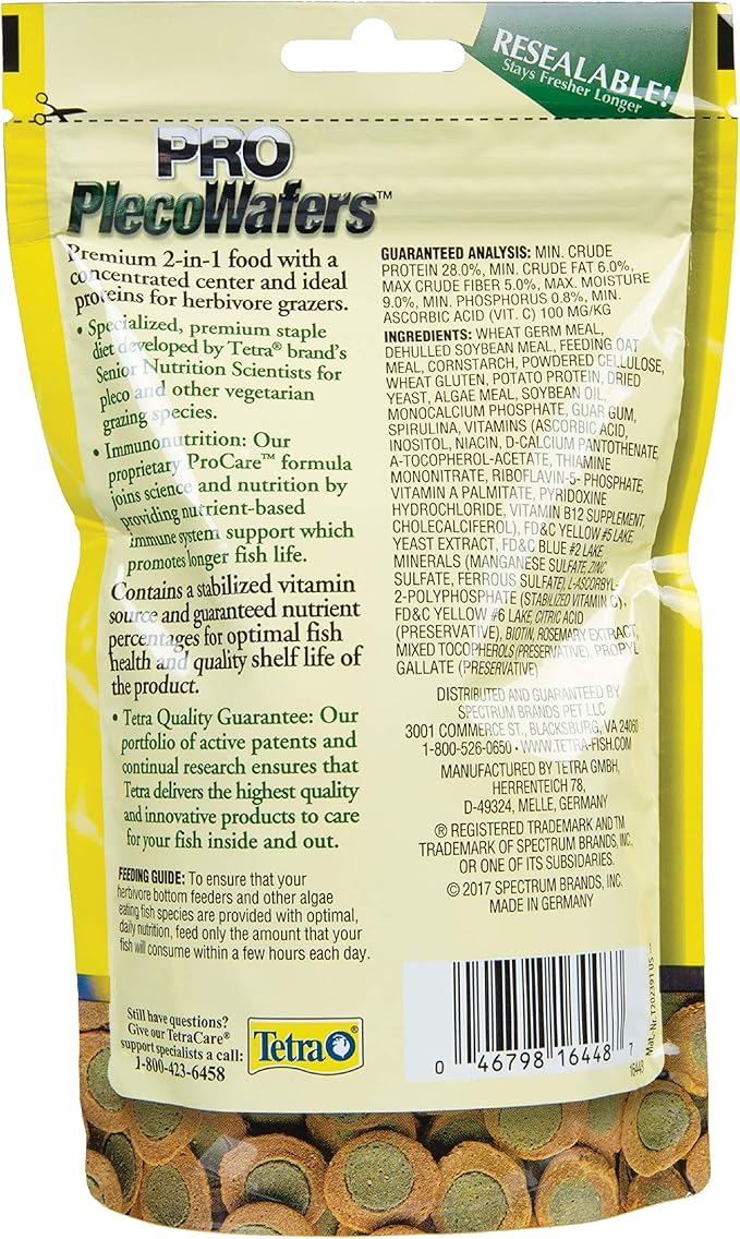 Tetra PRO PlecoWafers, Nutritionally Balanced Vegetarian Fish Food, Concentrated Algae Center (1 CASE of 60 Packs of 5.29 OZ Packages)
