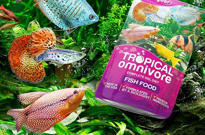 3oz Tropical Omnivore Fish Food for Advanced Breeders. Complete Fresh Water Fish Gel Diet for Juveniles & Adults. Made in The USA Using Premium Ingredients, Nutrition Gourmet Formula. Enjoy !