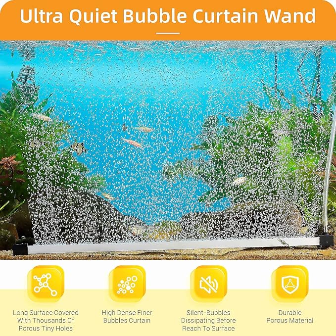 hygger Bubble Curtain Wall Aquarium Air Stone Kit, Fish Tank Air Bubbler Dissolved Oxygen Aerator Stone with Air Tubing Diffuser Fish Tank Decoration for Saltwater Freshwater 16-in