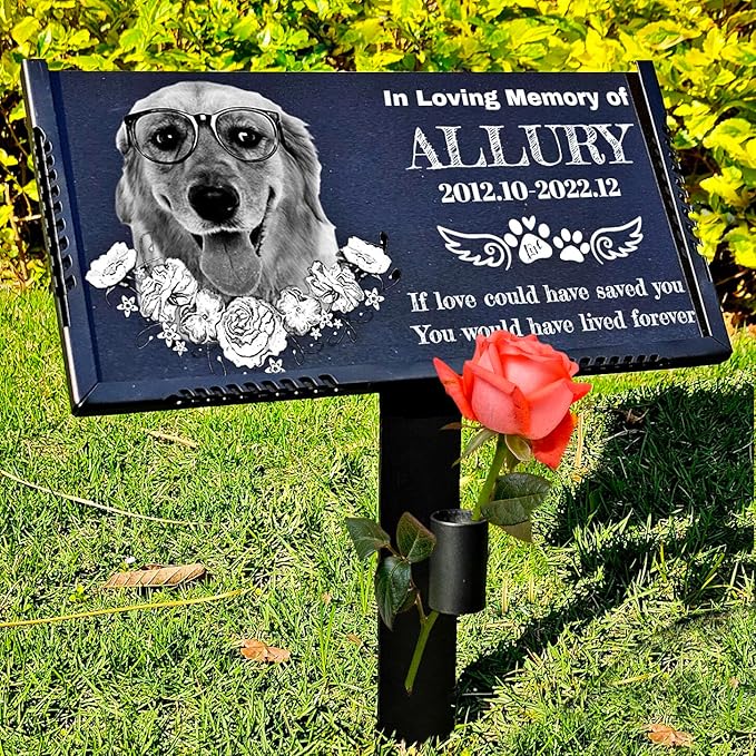 Personalized Pet Memorial Stone, Weatherproof Granite Dog Headstone - Custom Grave Markers for Dogs&Cats Engraved with Photo Name Date,Memorial Stones for Memory Garden