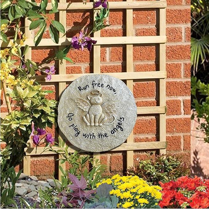 Lily's Home Pet Memorial Stone - Cat or Dog Grave Marker - Durable Waterproof Garden Memorial Stone for Indoor and Outdoor Use - Sympathy Gift for Pet Loss - Kitty Angel