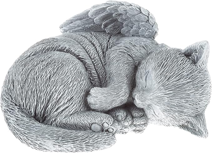 Cat Memorial Stone - Peaceful Sleeping Kitten Angel Statue for Garden, Remembrance, Grave Marker, and Loss - Pet Sympathy Gift by Pure Garden (Gray)
