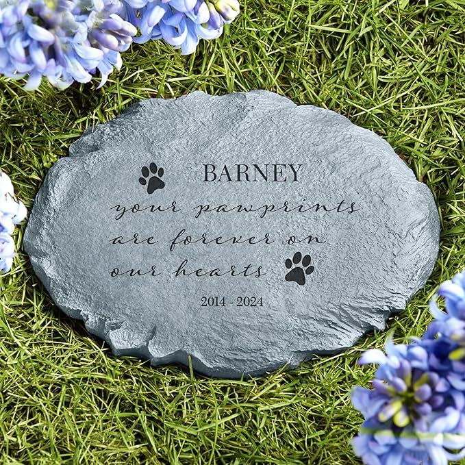 Let's Make Memories Personalized Cat or Dog Memorial Garden Stone - Pawprints - in Loving Memory