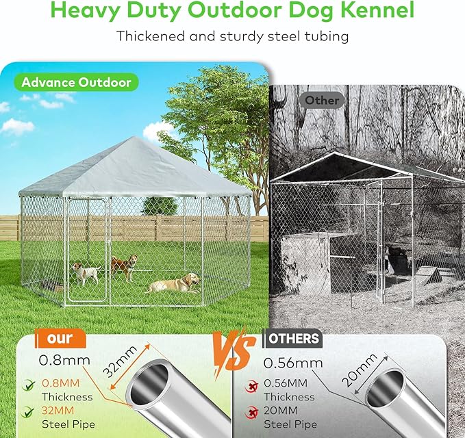 9x9 FT Large Outdoor Dog Kennel Outside with Heavy-Duty Steel Frame, Waterproof UV-Resistant Cover, Secure Lock, and Hexagonal Wire Fence