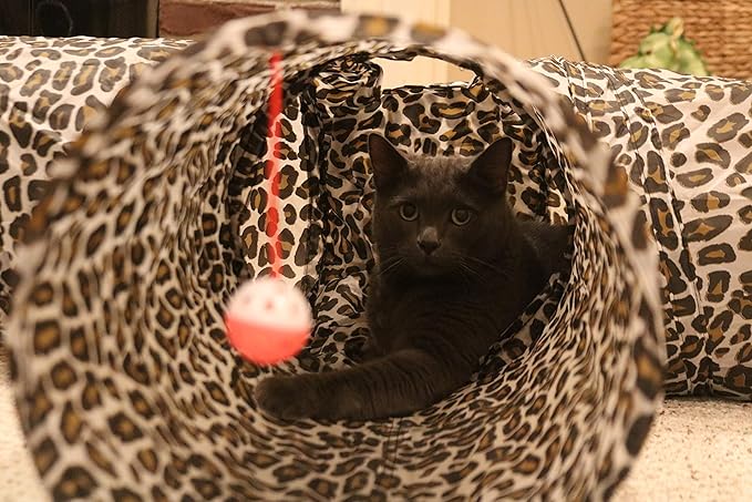 Feline Ruff 3 Way Cat Tunnel. Extra Large 12 Inch Diameter and Extra Long. A Big Collapsible Play Toy. Wide Pet Tunnel Tube for Rabbits, Kittens, Large Cats, and Dogs (Animal Print)