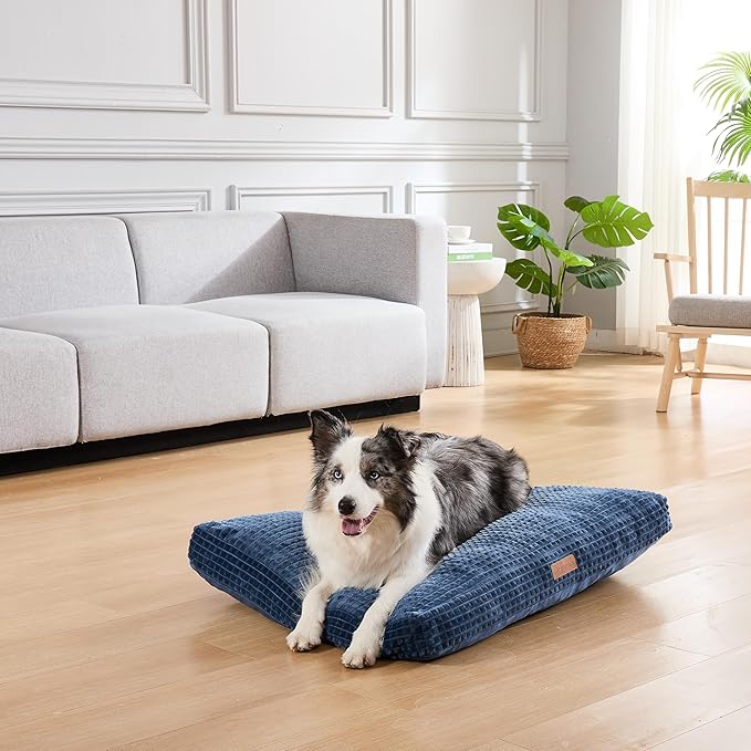Modern Threads Ultra Plush Orthopedic Memory Foam Pillow Bed for Large Dogs with Supportive Filling and Stylish Textured Design, Blue, (42" L x 30" W x 5" Th)