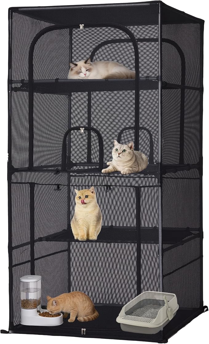 Catio Outdoor Cat Enclosure,4 Tiers Window Catio,Cat Enclosure Sturdy and Durable with Multiple Doors, Easy to Clean(36.2“L× 36.2”W ×72.4" H)