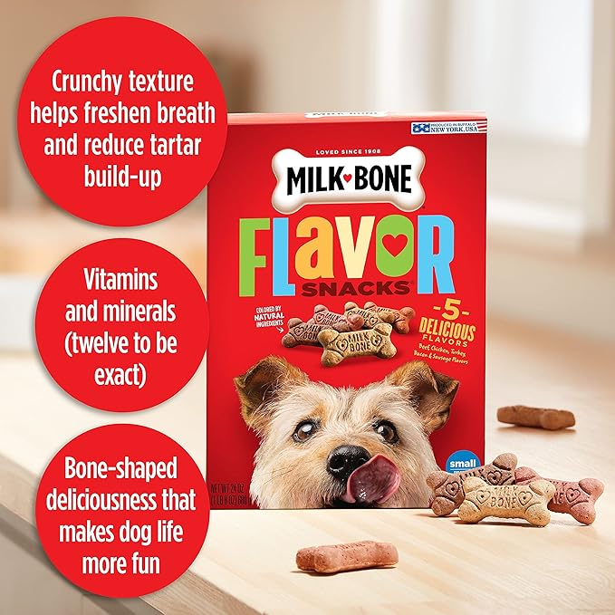 Milk-Bone Dog Treats, Flavor Snacks, 24 Ounce | Small Biscuits | Crunchy Texture | Reduces Tartar | Pack of 2
