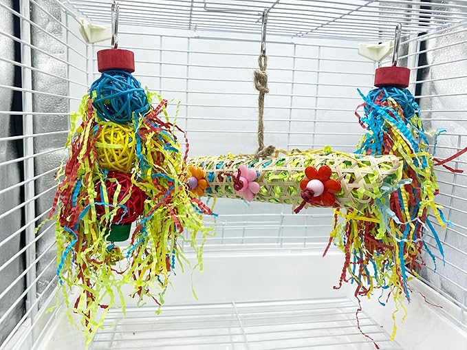 3 PCS Bird Chewing Toys Foraging Shredder Toy Parrot Cage Bird Loofah Hanging Toyfor Small Medium Parrots, Conures, Cockatiel, Budgies, Lovebird Parrotlet, and Bird Cage Accessorie