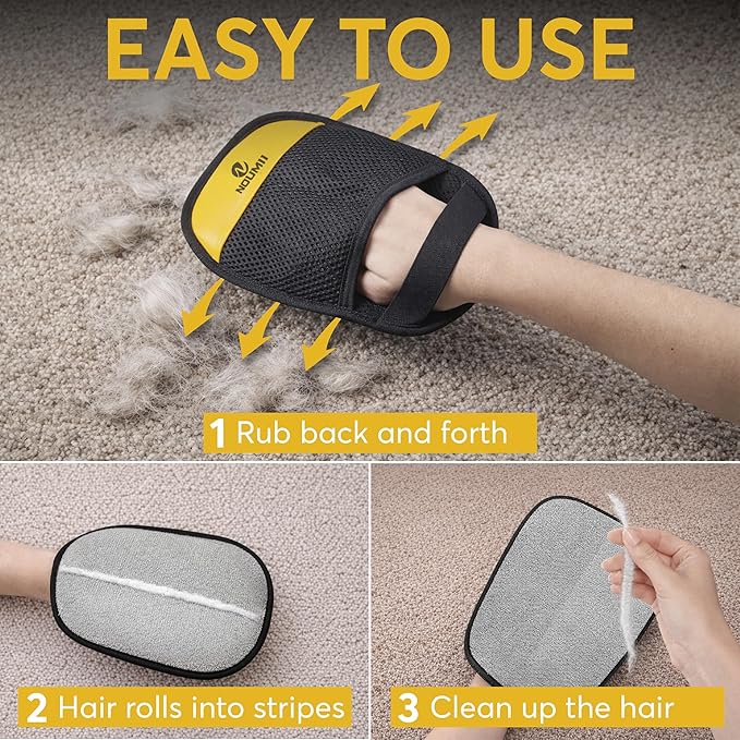 2 Pack Pet Hair Removal Glove - Pet Hair Removal Glove for Dogs & Cats, Electrostatic Pet Hair Remover for Loundry, Couch, Carpet, Clothing, Bed & Car Seat, Reusable Magic Brush Pet Hair Tool - Black