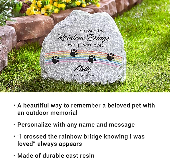 Let's Make Memories Personalized Pet Garden Stone - Sympathy, Condolences - Upright Dog, Cat Memorial - Over The Rainbow Bridge