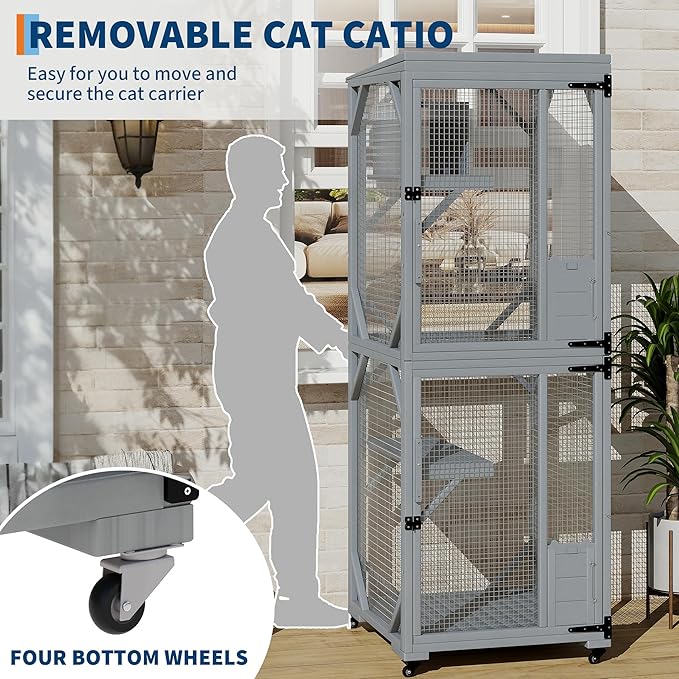 Outdoor Cats House with 4 Wheels, Walk-in Cat Cage, Catio Outdoor Enclosure Extra Large