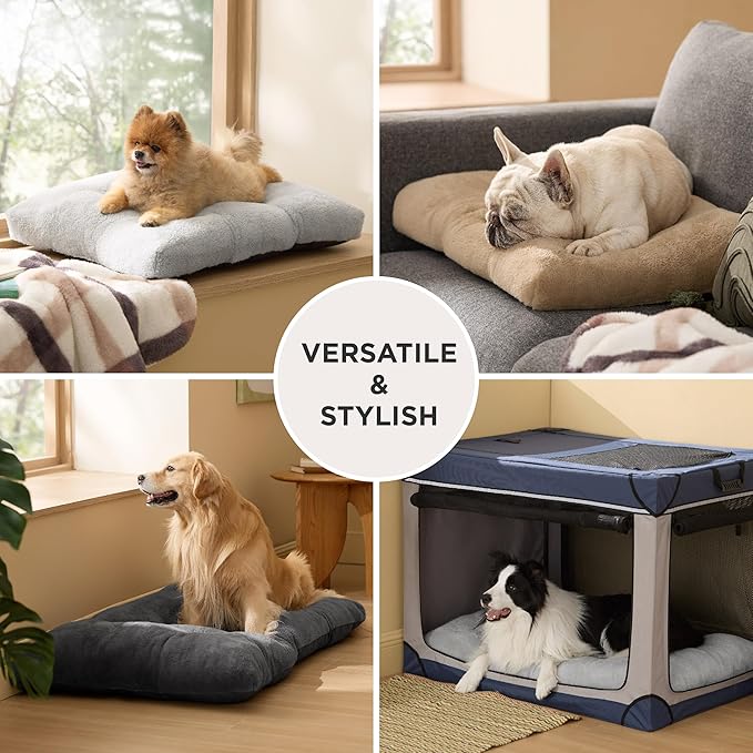 Bedsure Washable Dog Bed Medium Size Dog, Comfort Fluffy Plush Pillow Bed Crate Pad, Non-Slip and Machine Washable Kennel Pet Sleeping Mat, 29"x21", Dark Gray