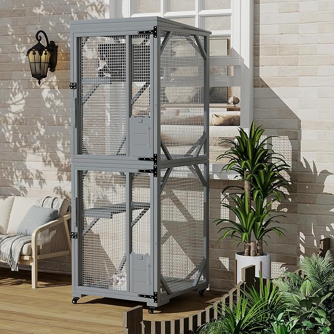 Outdoor Cats House with 4 Wheels, Walk-in Cat Cage, Catio Outdoor Enclosure Extra Large