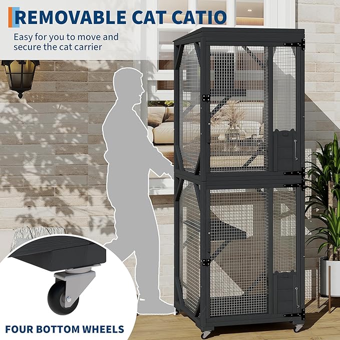 Outdoor Cats House with 4 Wheels, Walk-in Cat Cage, Catio Outdoor Enclosure Extra Large