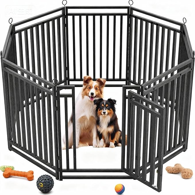Dog Fence Outdoor Indoor, 47 Inch Height 8 Panels Dog Playpen for Large/Medium/Small Dogs Metal Dog Pen for Yard Camping and RV | Black-Silver