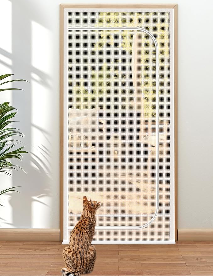 BFNN Cat Screen Door, Extra Tall Cat-Proof Mesh Gate, Fit Door Size 34'' x 82.5'', Anti Scratch Mesh with Zipper Closure, for Living Room, Kitchen, Bedroom (White)
