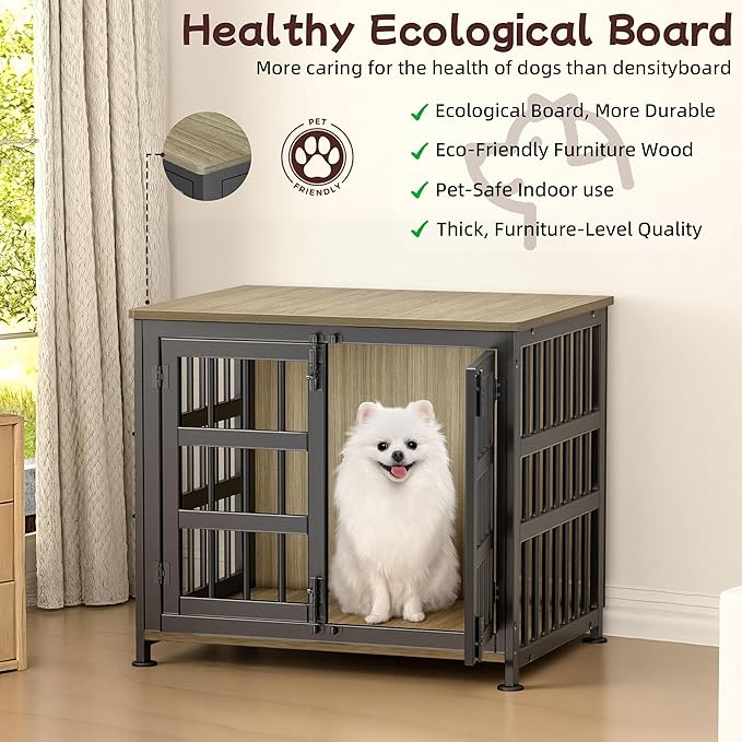 26'' Dog Crate Furniture Large Breed Dog Crate Dog Kennels for Inside Wooden Dog Crates End Table Heavy Duty Indoor Combination Cage for Medium to Large Dogs Maple