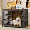 42'' Dog Crate Furniture Large Breed Dog Crate Dog Kennels for Inside Wooden Dog Crates End Table Heavy Duty Indoor Combination Cage for Medium to Large Dogs Walnut