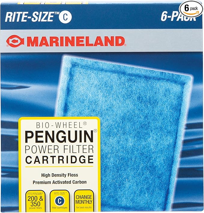 Marineland Penguin Power Filter Cartridge Rite-Size C, Replacement Cartridge For Aquarium Filtration, 6 Count