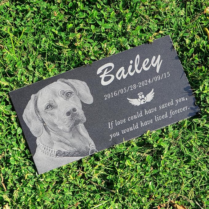 Personalized Black Granite pet Memorial Stone, Garden Plaque Engraved with Photo for Dogs, Customized Headstone for Cemetery Decoration, Memorial Gifts for Loss of Dog, Cats and Family Pets