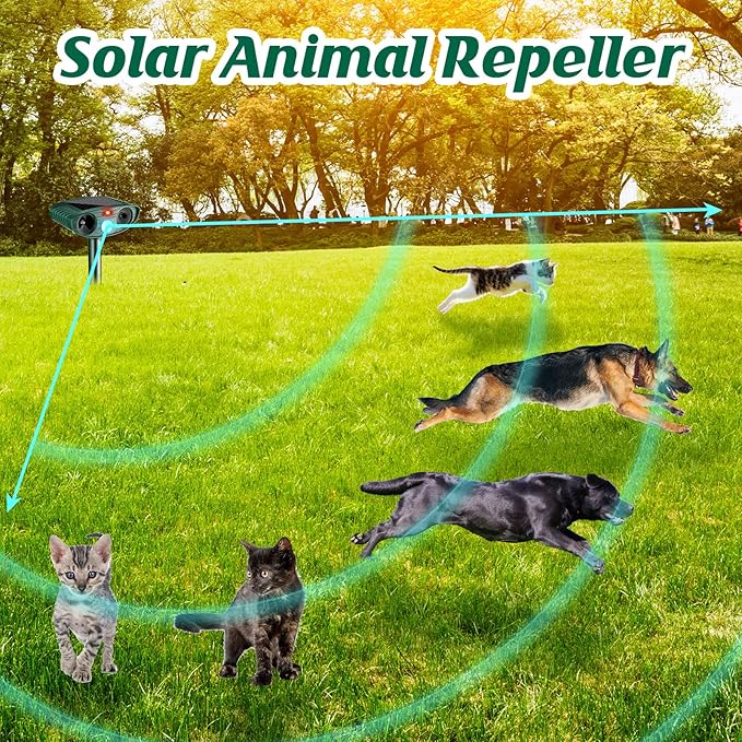 Ultrasonic Animal Repellent Outdoor Solar Powered Repeller Cat Dog Deer Deterrent Waterproof Motion Sensor Deterrent for Yard Garden Rabbit Squirrels Fox Pest (2, Green)