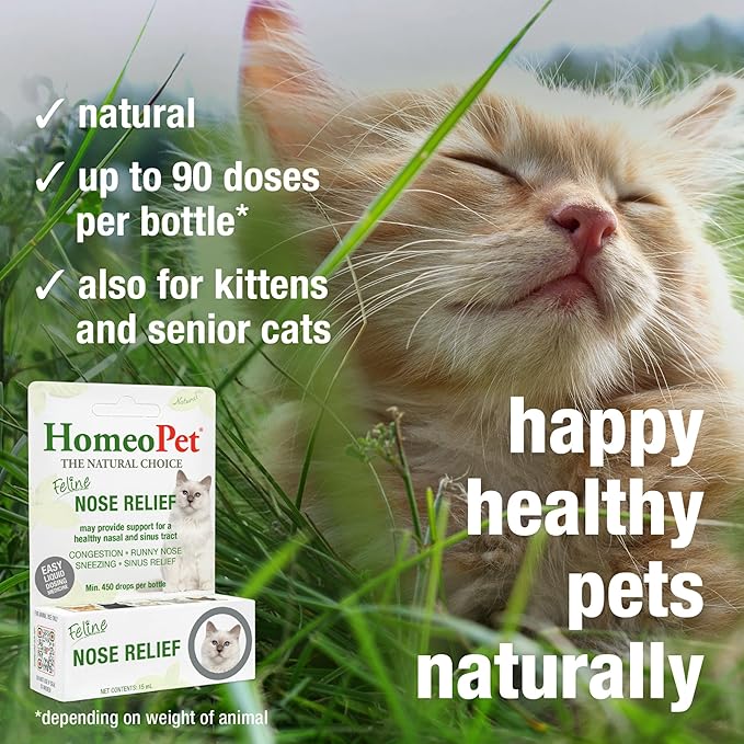 HomeoPet Feline Nose Relief, Safe and Natural Nasal and Sinus Supplement for Cats, 15 Milliliters