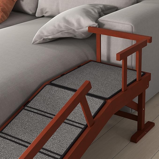 PawHut Dog Ramp, Dog Stairs for Small, Medium & Large Dogs, Pet Ramp for Bed or Couch with Removable Guardrails, Non-Slip Surface, 49" Long, Brown