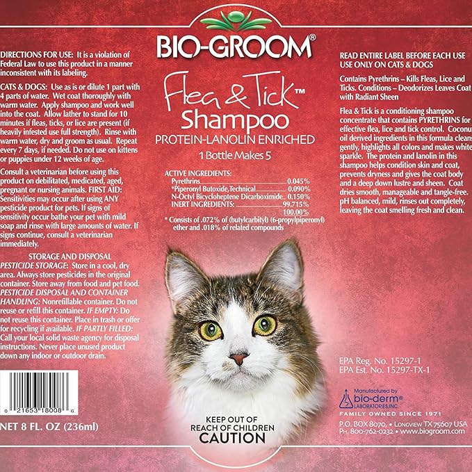 BIO-GROOM Cat Flea & Tick Conditioning Shampoo (8 oz.)