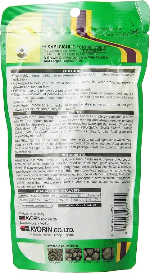 Hikari 2-Ounce Cichlid Staple Floating Pellets for Pets, Medium