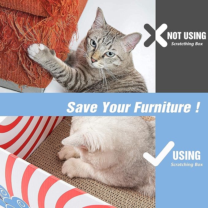 Cat Scratcher Box with Heavy-Duty Double-Sided Cardboard Pad, Cardboard Lounger, Interactive Hole Design, Cat Bed for Indoor Cats, White, Medium - 5 Pack