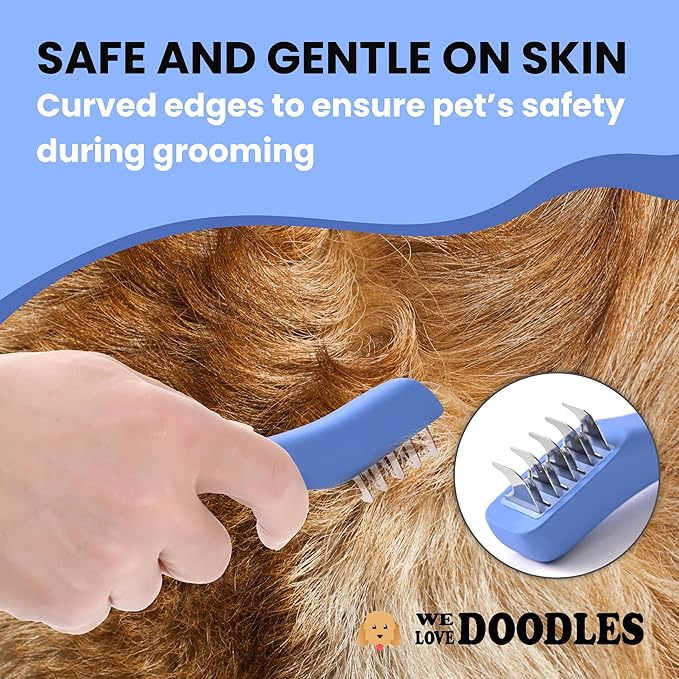 We Love Doodles Dematting Comb for Dogs - Dog Hair Mat Remover, Detangler Comb & Deshedding Tool, Removes Tangles, Knots, & Loose Hair, Metal Comb, Ergonomic Handle Family (5 Blades)