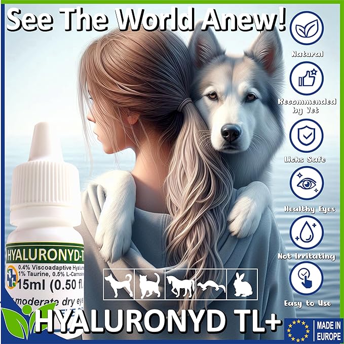 Lubricating Gel Eye Drops 15ml with Hyaluronic Acid 0.4% & L-Carnosine & Taurine for Pets Cat/Dog Moisturizer Soothes Dryness and Irritation & Itchy, Daily Use to Relieve Dry Eyes, Artificial Tears