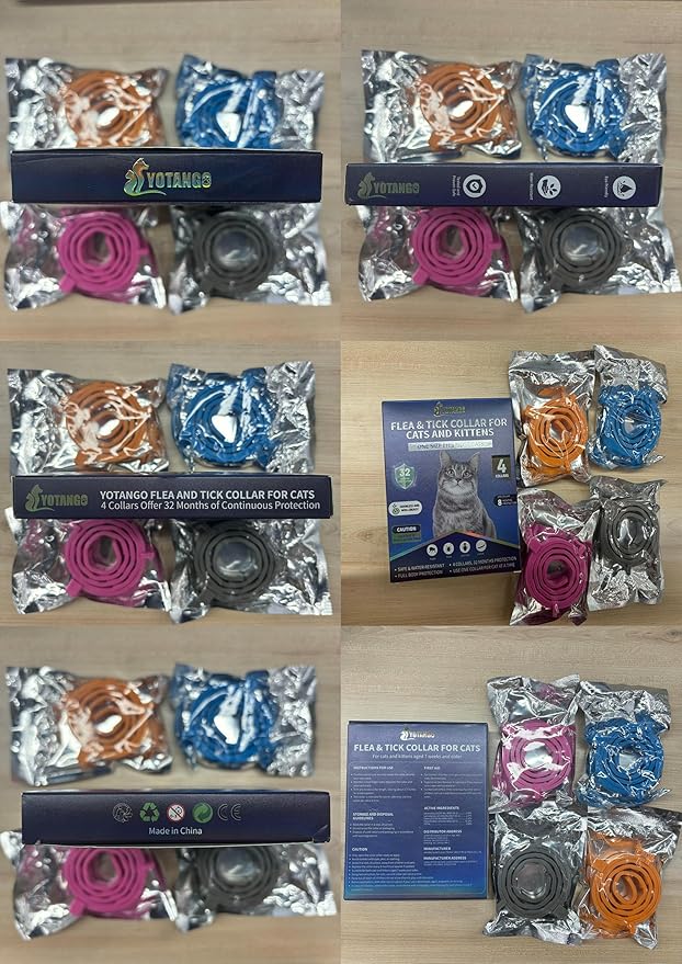 4 Pack Flea Collar for Cats, 32 Months Flea and Tick Prevention for Cat, Waterproof Cat Flea Collar, Natural Flea Treatment, Adjustable Fleas and Ticks Collars for Cats Kittens(4 Colors)
