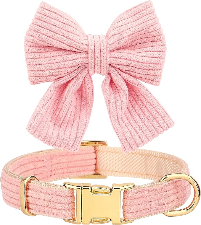 Didog Cute Small Dog Harness Collar and Leash Set with Bowtie, Breathable Soft Mesh Padded Puppy Harness, Pink Dog Harness for Parties, Holiday Gatherings & Gifts, Pink, M
